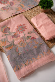 Trendy Tales Pink Cotton Unstitched Suit Set